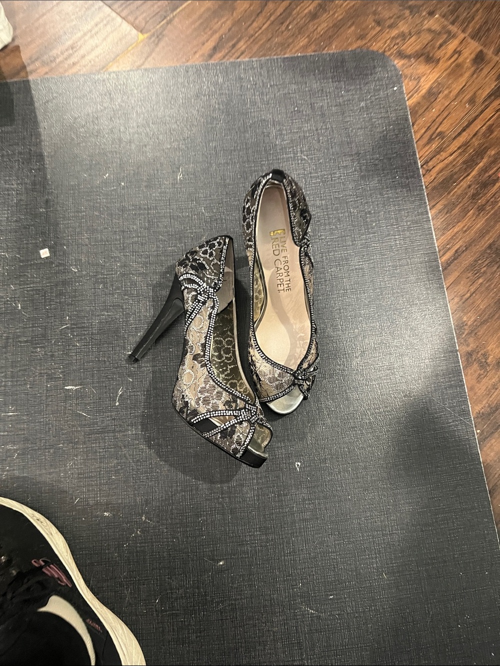 Black Lace Peep-Toe Stiletto Heels